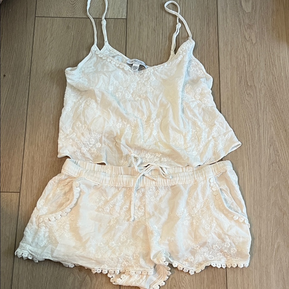 In Bloom White Lace-Trim Cami & Short Sleep Set